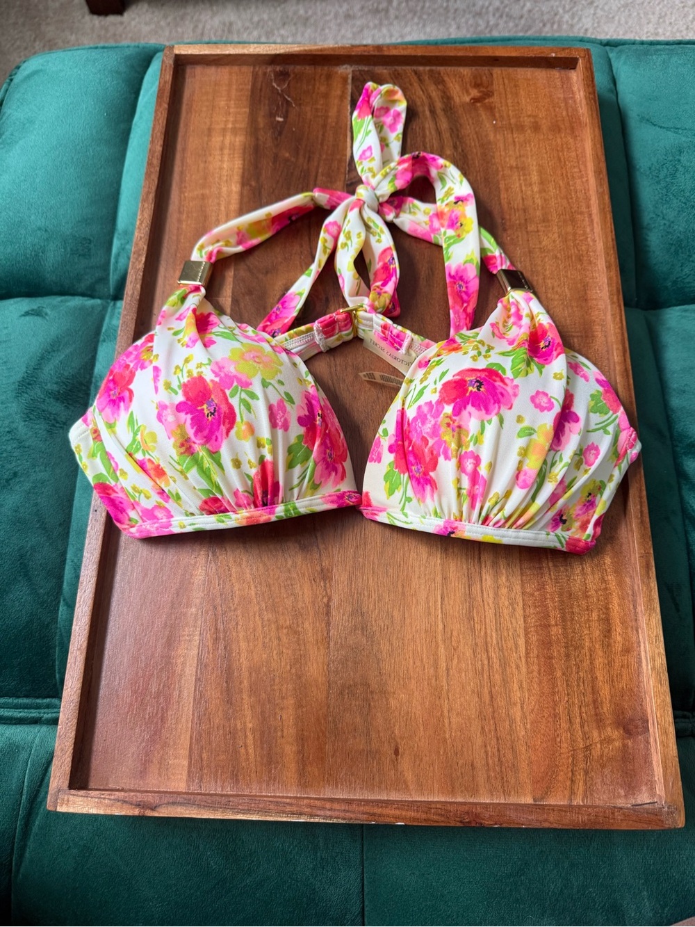 Victoria's Secret Floral Pink & Green Halter Bikini Top